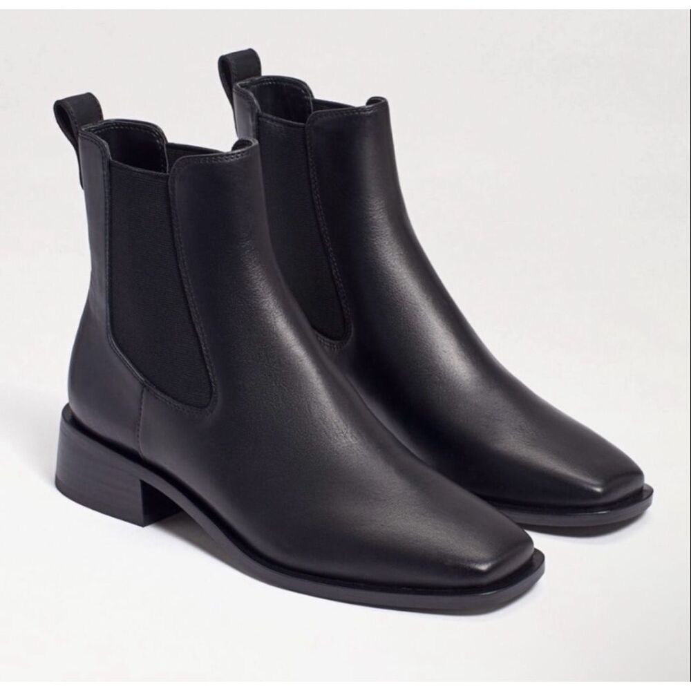 Sam Edelman Thelma Black Pull On Square Toe Leather Chelsea Ankle Boots sz 7